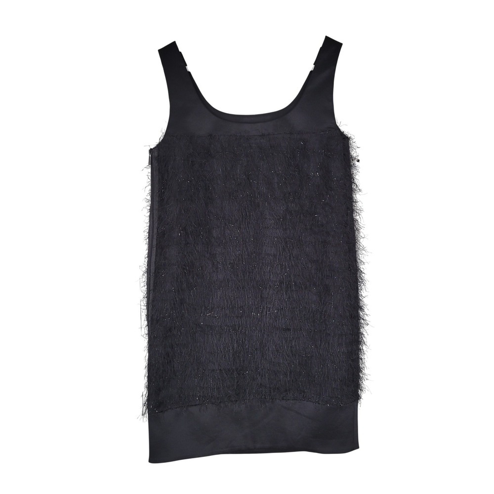 Rachel Rachel Roy Dress Womens XS Black Eyelash Fringe Metallic Shift Mini